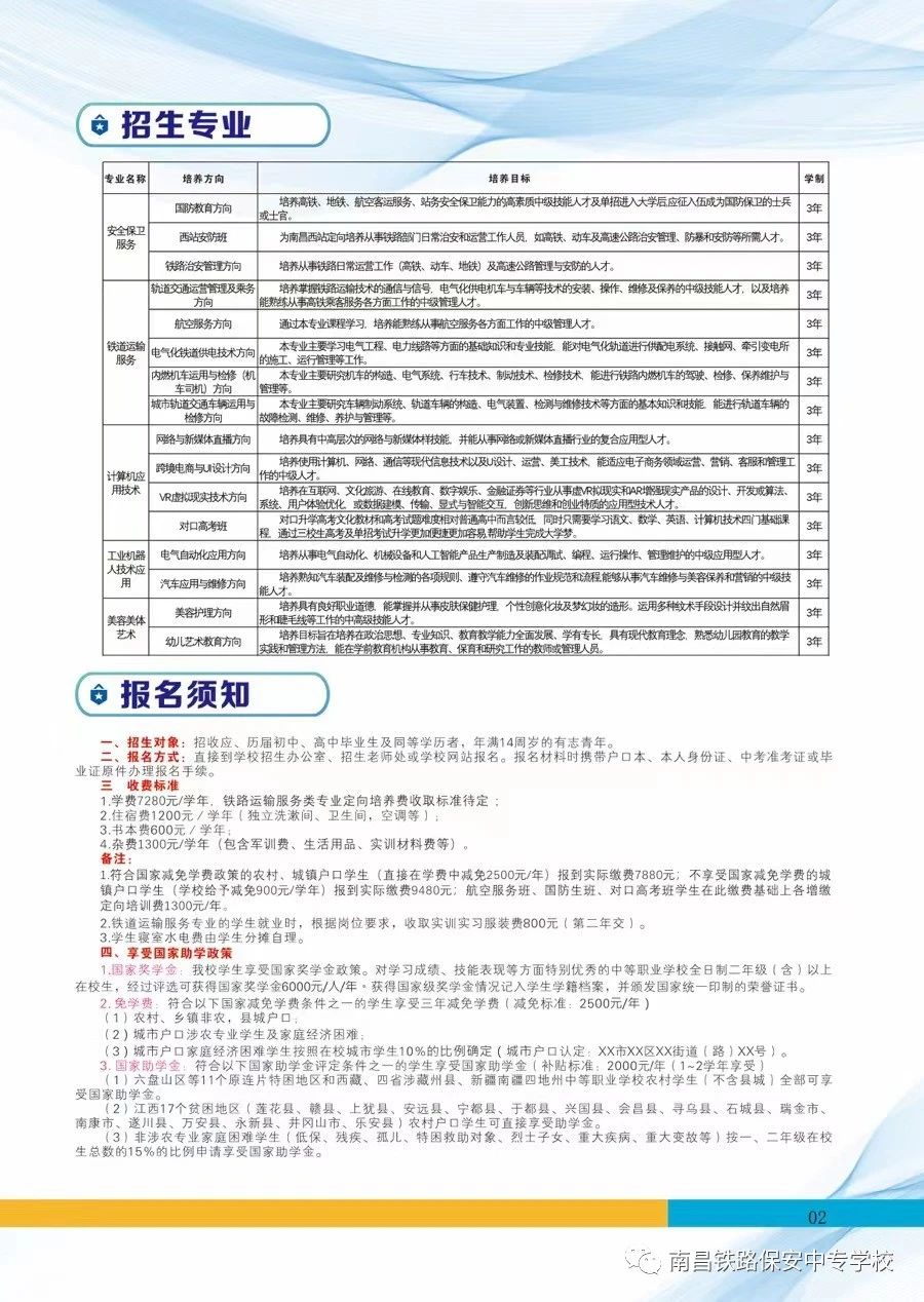 南昌铁路保安中等专业学校报名须知